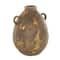 15.25" Brown Ceramic Antique Style Distressed Vase with Grooves & Handles